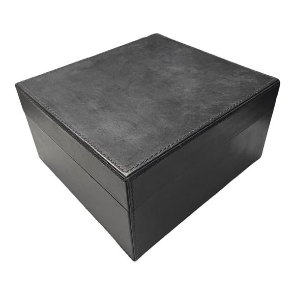 PB Black LEATHER JEWELRY BOX + TRAY Mens Ladies 8” Square Dresser Organizer - Picture 6 of 13